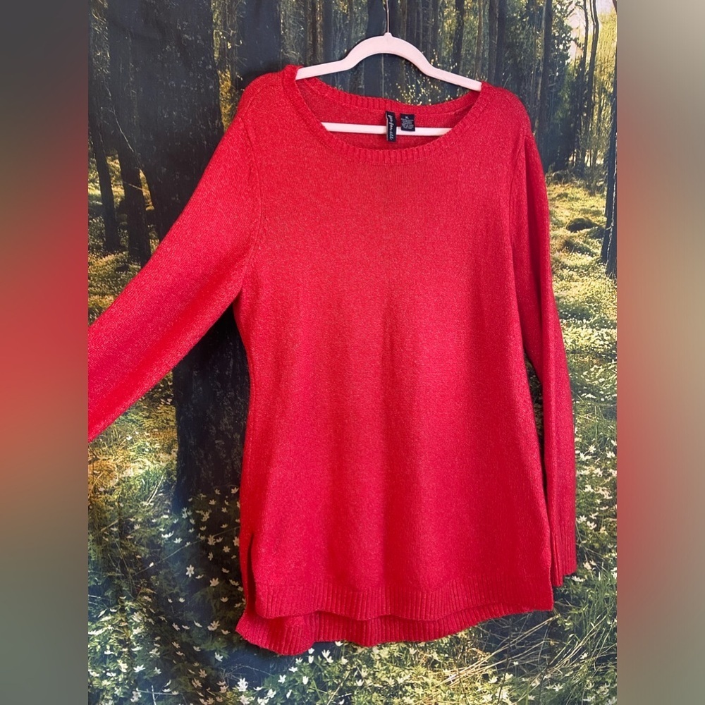 ❤️ Free For All Knit Red Sweater Size XL — Side Slit Crew Neck